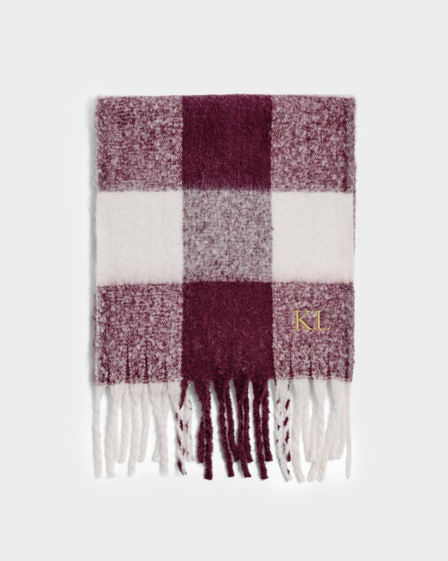Katie Loxton Recycled Checked Tassel Scarf - Cherry