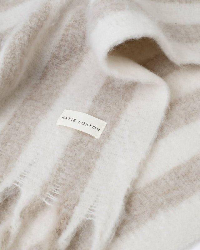 Katie Loxton Recycled Striped Tassel Scarf - Off White