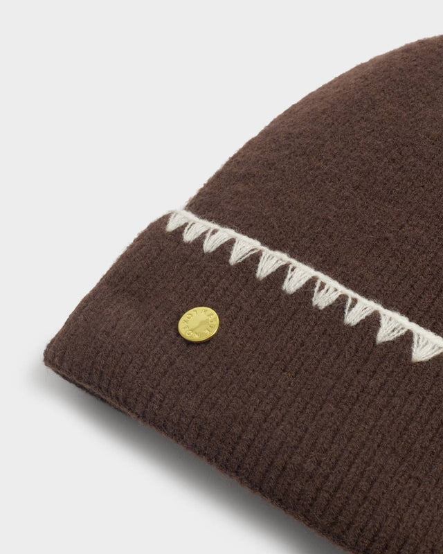 Katie Loxton Whipstitch Pom Pom Knitted Hat - Chocolate