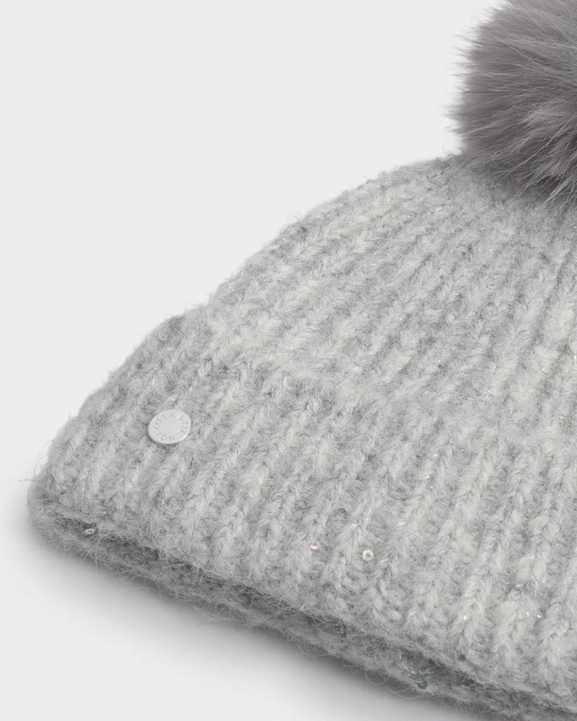 Katie Loxton Sequin Soft Knit Hat - Light Grey