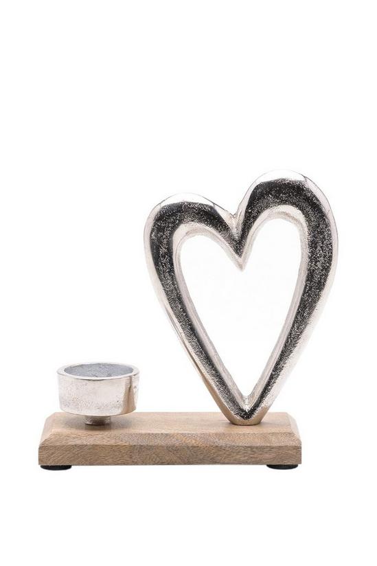 Metal Heart & Wood Tea Light Holder