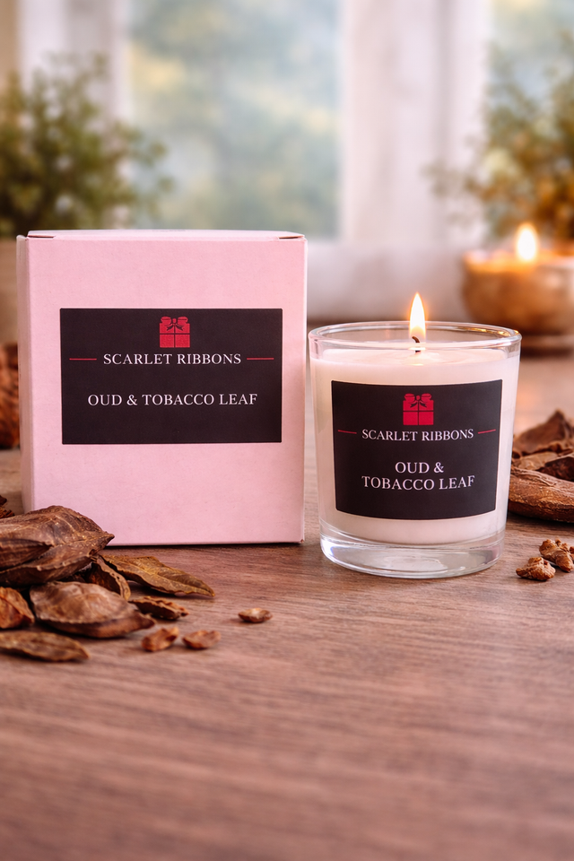 Scarlet Ribbons Votive Candle - Oud & Tobacco Leaf