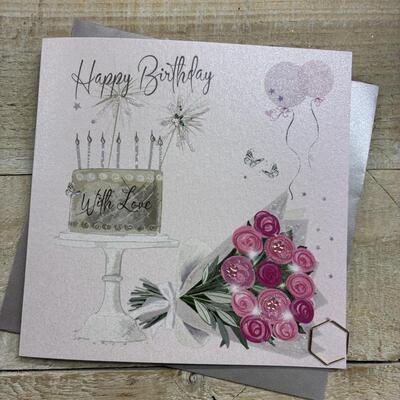 Happy Birthday Card-  Cake & Flowers