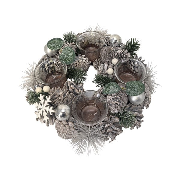 White Cone Wreath Tealight Holder 27cm
