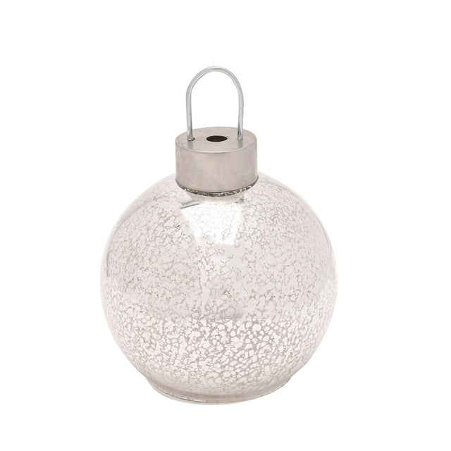 Silver LED Light Up Glass Bauble Decoration